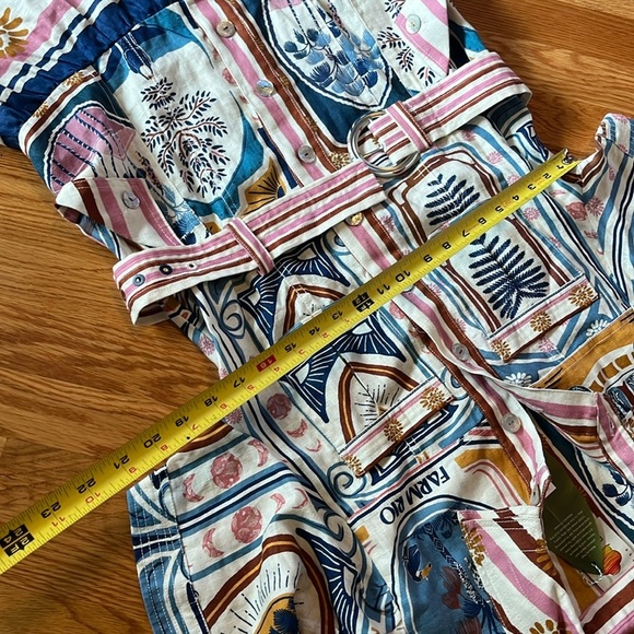 FARM Rio Cerrado Short-Sleeve Belted Linen Mini Dress Size Large NWT - Picture 9 of 15